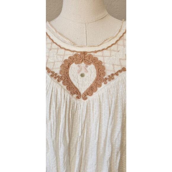 Free People Begonia Ivory Sand Embroidered Boho Peasant‎ Top Womens Size S - Picture 5 of 7